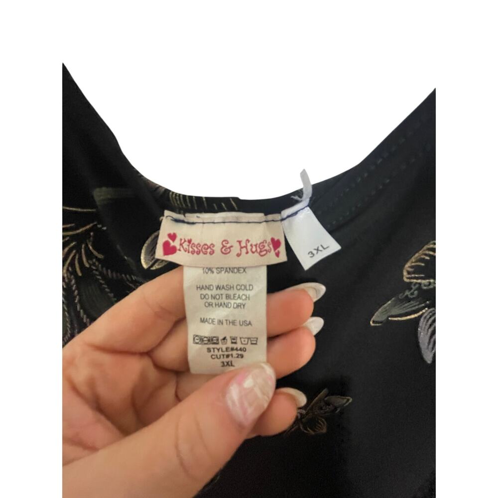 Vintage Hugs & Kisses Dainty Cottage Boho Plus Black Maxi Bodycon Slip Dress 3XL - Picture 3 of 6